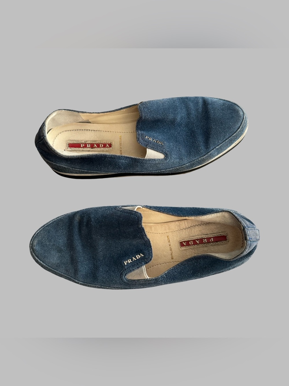 Prada Suede Slip-On Loafers Blue EU 36.5